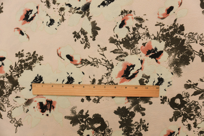 Beige-Coral-Multi Poly Floral Liverpool Double Knit Fabric