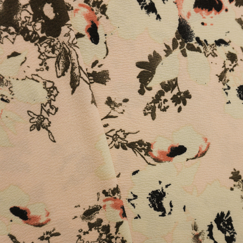 Beige-Coral-Multi Poly Floral Liverpool Double Knit Fabric