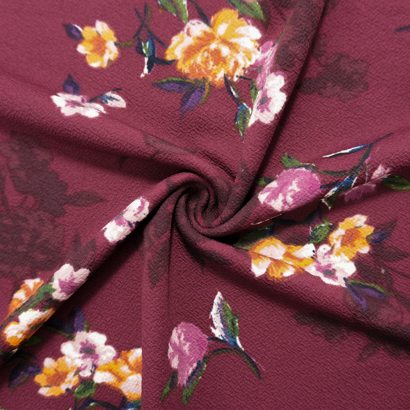Deep Purple-Multi Poly Floral Liverpool Double Knit Fabric
