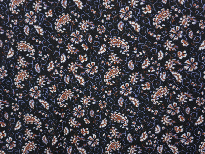 Black-Multi Poly Floral Paisley Liverpool Double Knit Fabric