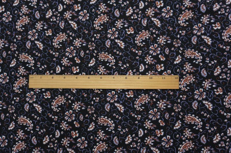 Black-Multi Poly Floral Paisley Liverpool Double Knit Fabric