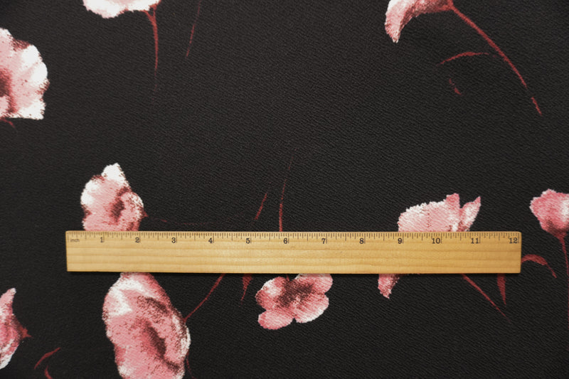Black-Pink-Brown Poly Stretch Floral Liverpool Double Knit Fabric
