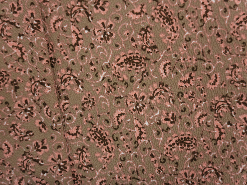 Brown-Coral Poly Spandex Floral Paisley Print Liverpool Double Knit Fabric