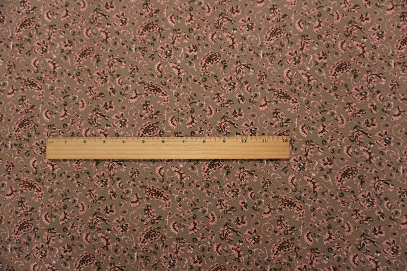 Brown-Coral Poly Spandex Floral Paisley Print Liverpool Double Knit Fabric