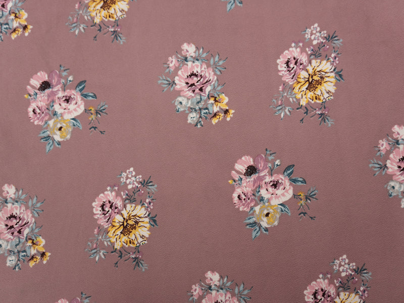 Mauve-Multi Poly Stretch Floral Liverpool Double Knit Fabric