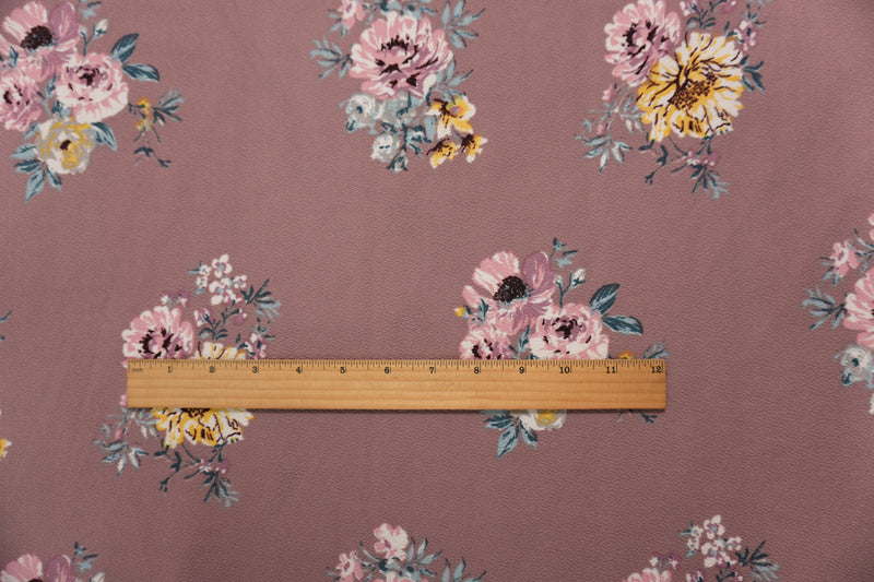 Mauve-Multi Poly Stretch Floral Liverpool Double Knit Fabric