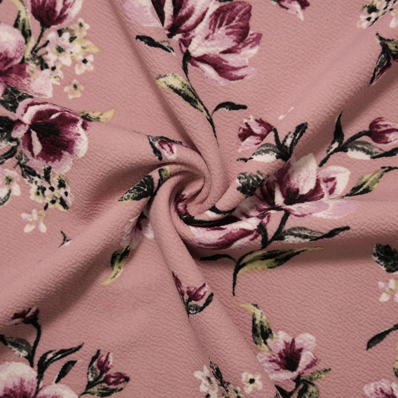 Pink-Multi Poly Stretch Floral Print Liverpool Double Knit Fabric