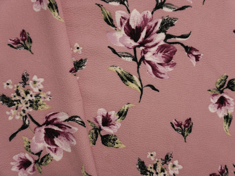Pink-Multi Poly Stretch Floral Print Liverpool Double Knit Fabric