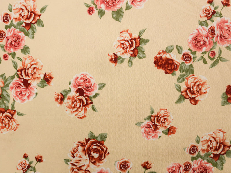 Yellow-Red-Multi Poly Stretch Floral Liverpool Double Knit Fabric