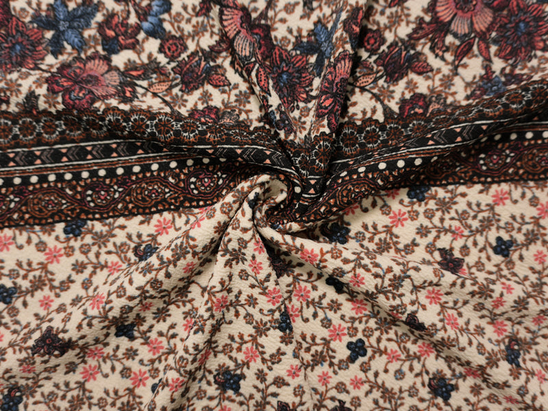 Beige-Multi Poly Stretch Floral Liverpool Double Knit Fabric