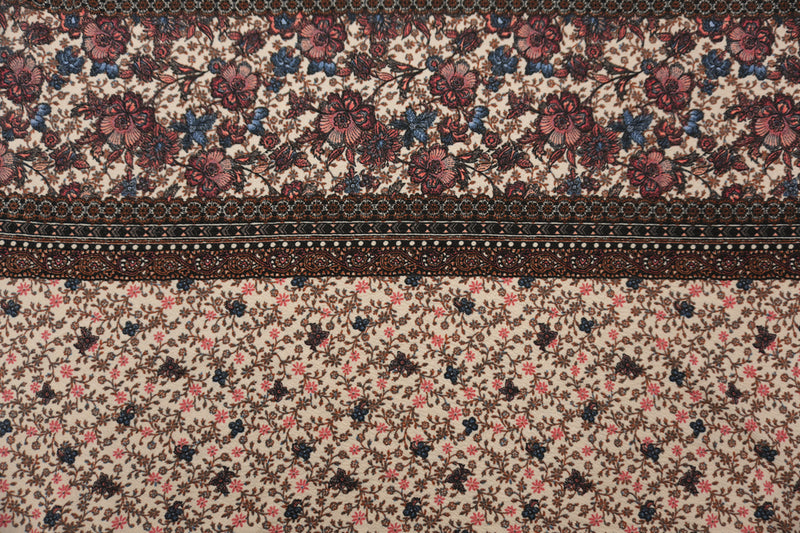 Beige-Multi Poly Stretch Floral Liverpool Double Knit Fabric