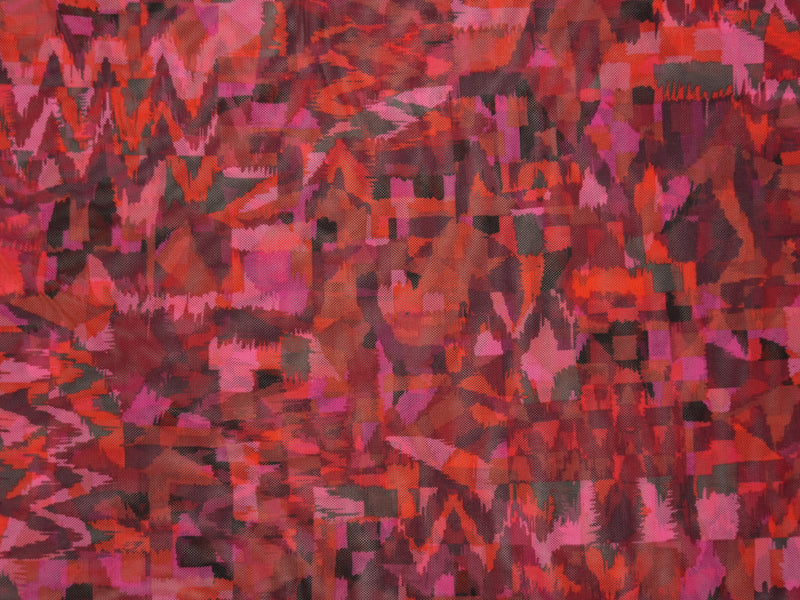 Red-Multi Poly Abstract Printed Net Mesh Knit Fabric