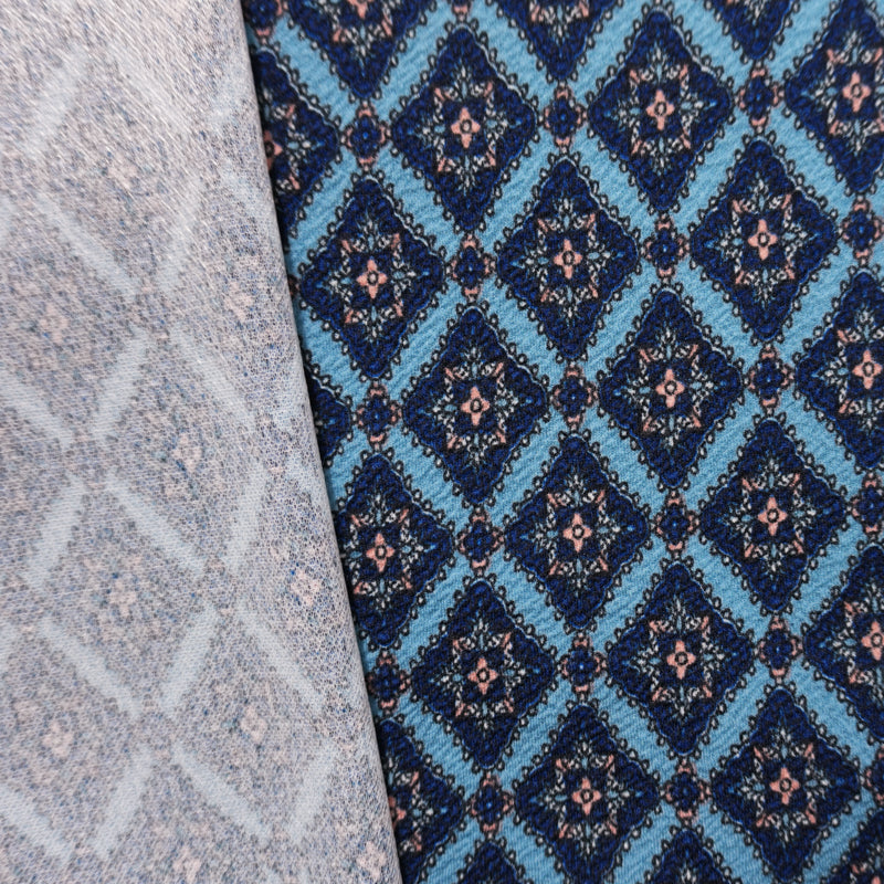 Blue-Multi Poly Diamond Floral Liverpool Double Knit Fabric