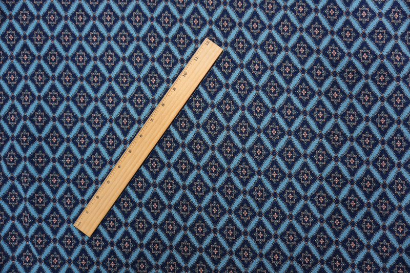 Blue-Multi Poly Diamond Floral Liverpool Double Knit Fabric