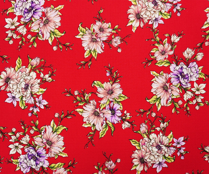 Red-Purple-Multi Poly Stretch Floral Bullet Double Knit Fabric