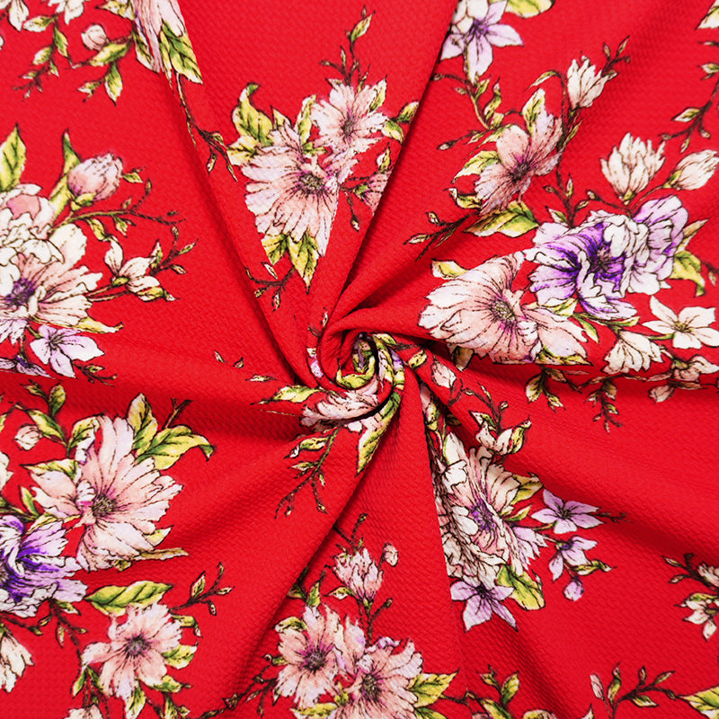 Red-Purple-Multi Poly Stretch Floral Bullet Double Knit Fabric