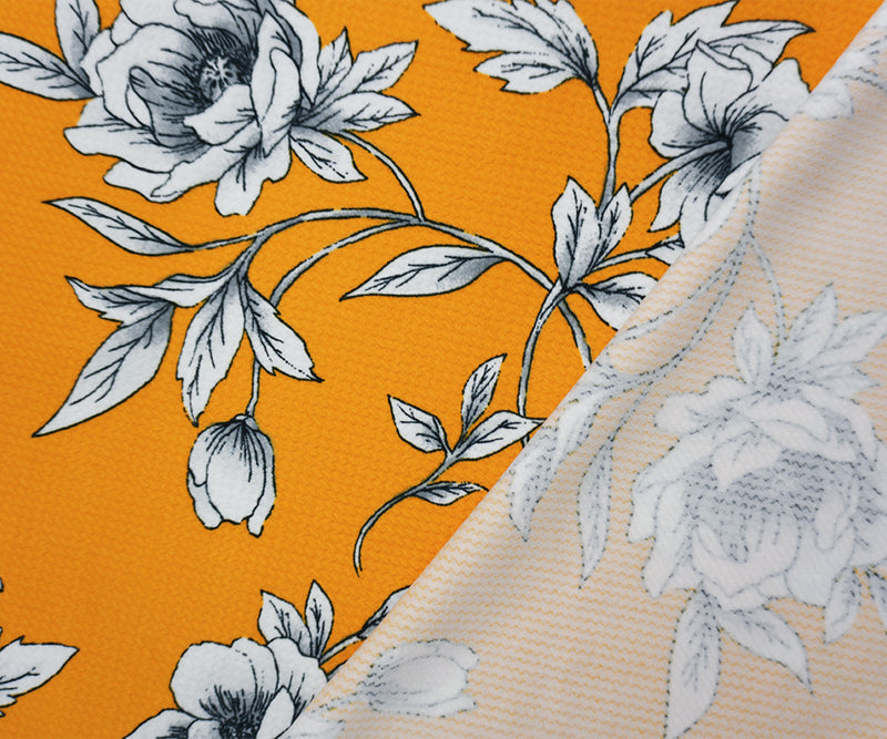 Mustard Yellow-Multi Poly Floral Bullet Double Knit Fabric