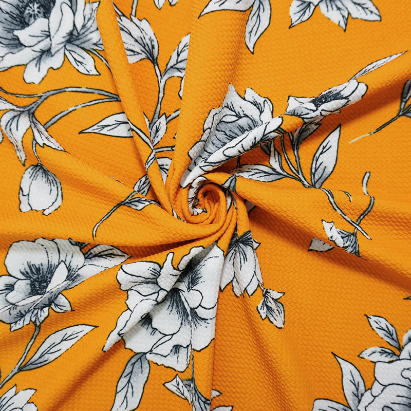 Mustard Yellow-Multi Poly Floral Bullet Double Knit Fabric