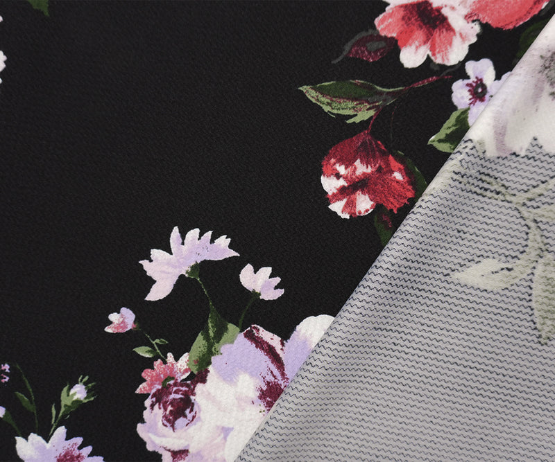 Black-Red-Multi Poly Stretch Floral Bullet Double Knit Fabric