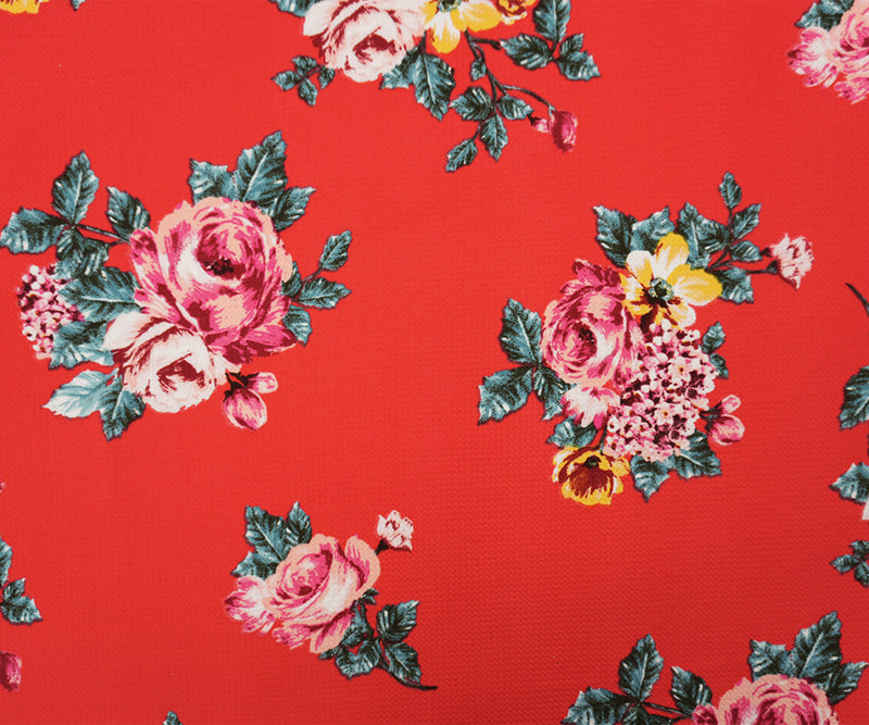 Red-Pink-Multi Poly Stretch Floral Bullet Double Knit Fabric