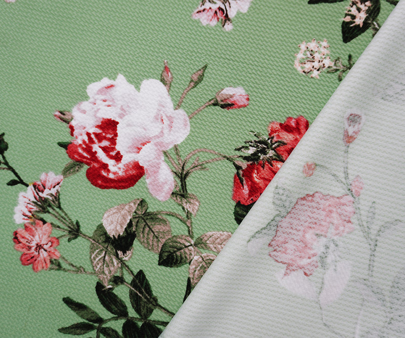 Green-Red Poly Stretch Floral Printed Bullet Double Knit Fabric