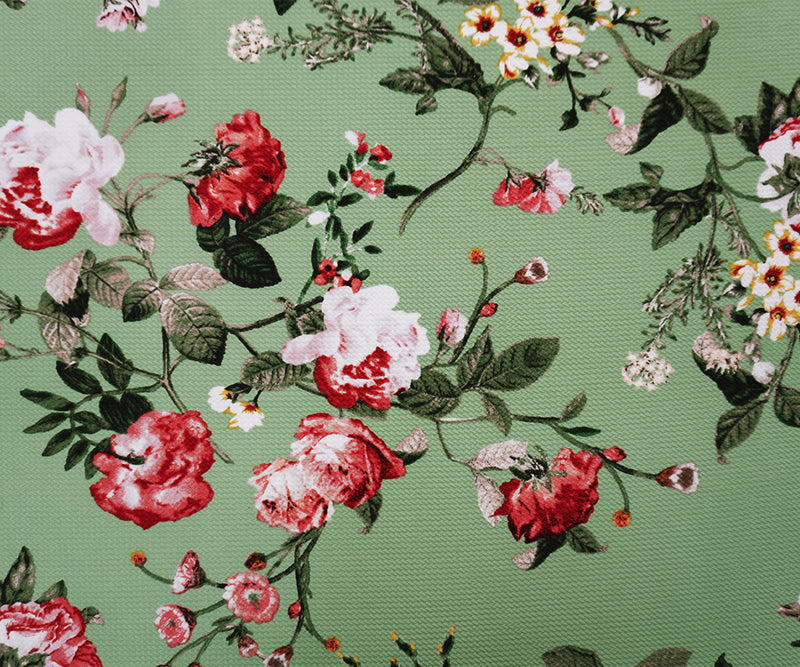 Green-Red Poly Stretch Floral Printed Bullet Double Knit Fabric