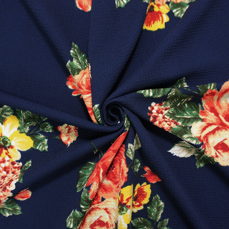 Night Navu-Multi Poly Spandex Stretch Floral Printed Bullet Double Knit Fabric