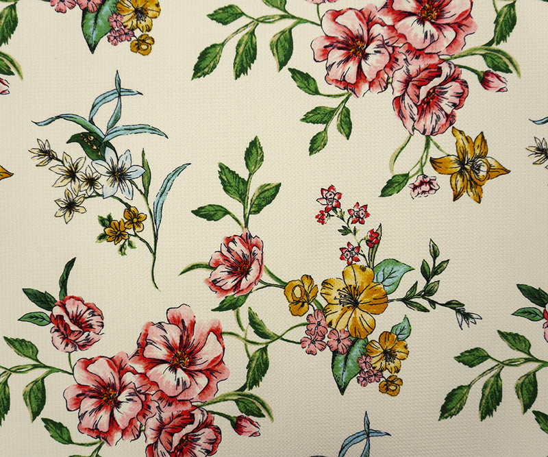 White-Mustard-Multi Poly Stretch Floral Bullet Double Knit Fabric