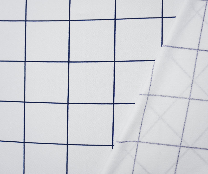 White-Navy Poly Check Printed Liverpool Double Knit Fabric