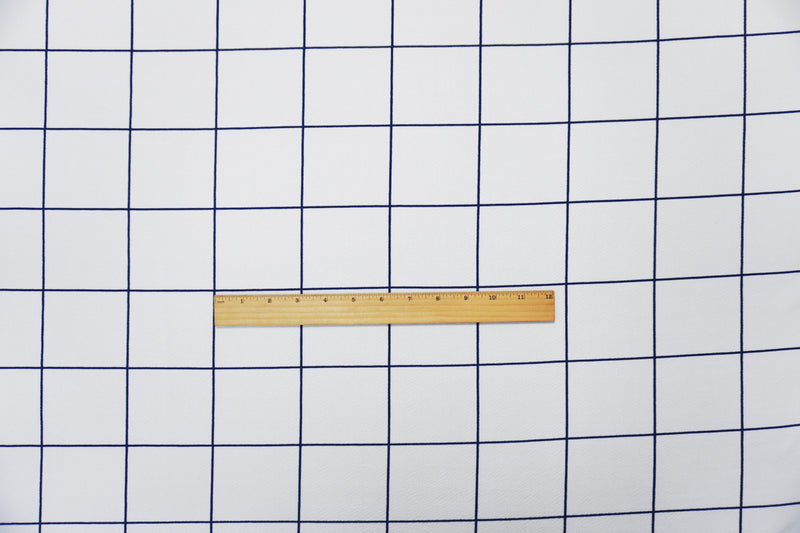 White-Navy Poly Check Printed Liverpool Double Knit Fabric
