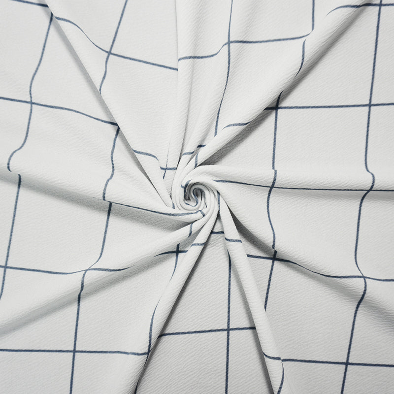 White-Gray Poly Check Printed Liverpool Double Knit Fabric