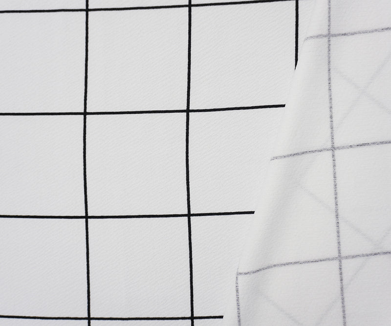 White-Black Poly Check Printed Liverpool Double Knit Fabric