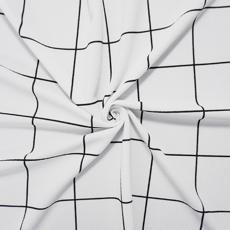 White-Black Poly Check Printed Liverpool Double Knit Fabric