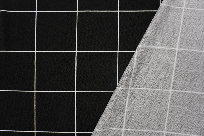 Black-White Poly Check Printed Liverpool Double Knit Fabric