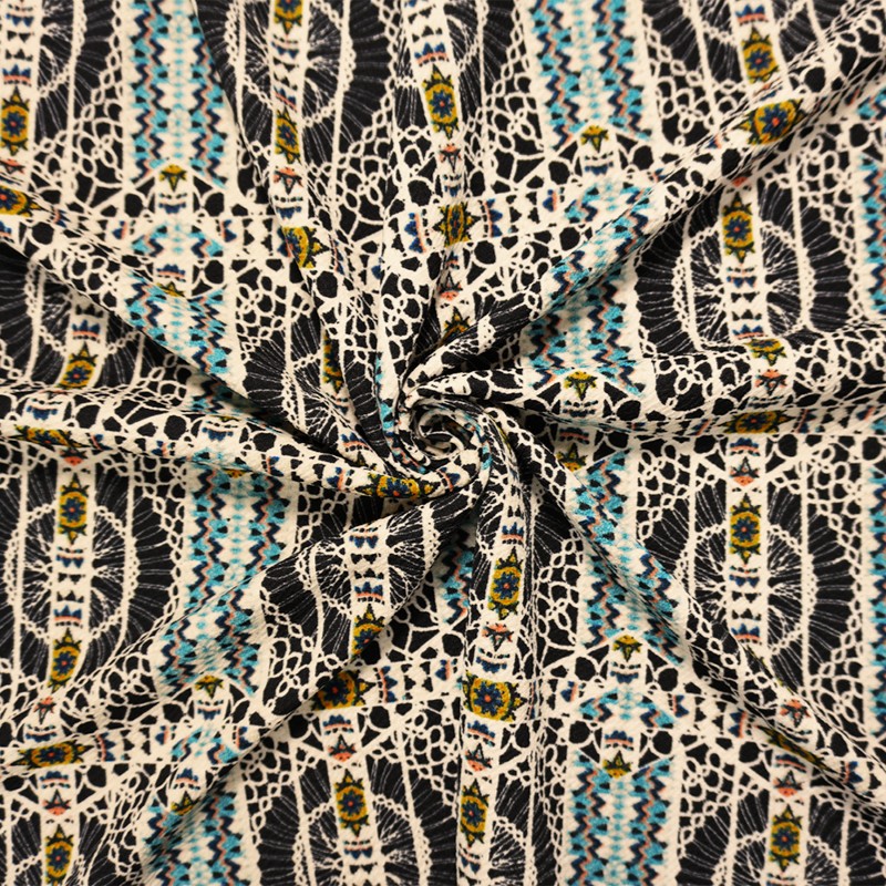 Black Poly Spandex Tribal Printed Liverpool Double Knit Fabric