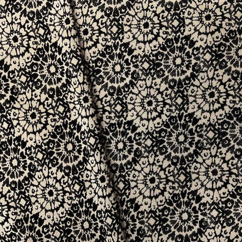 Black-Ivory Poly Floral Printed Liverpool Double Knit Fabric