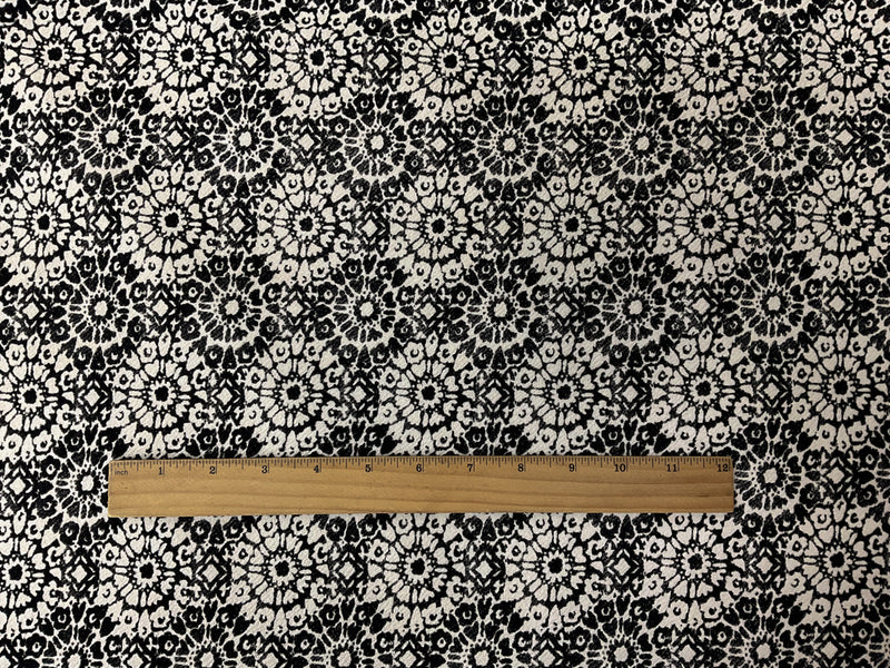 Black-Ivory Poly Floral Printed Liverpool Double Knit Fabric