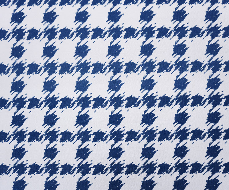 White-Blue Poly Houndstooth Printed Liverpool Double Knit Fabric