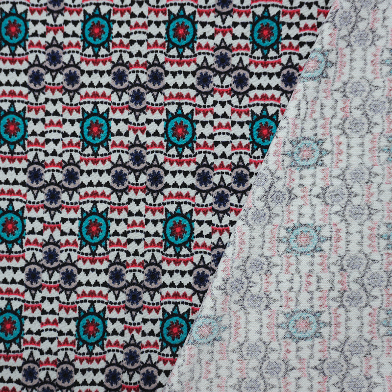 Red-Gray-Multi Poly Medallion Liverpool Double Knit Fabric