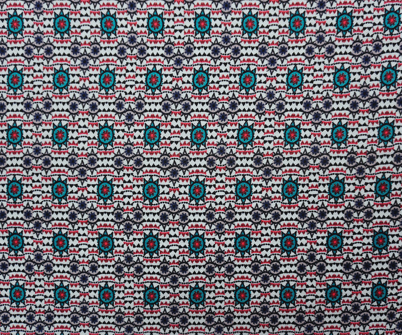 Red-Gray-Multi Poly Medallion Liverpool Double Knit Fabric
