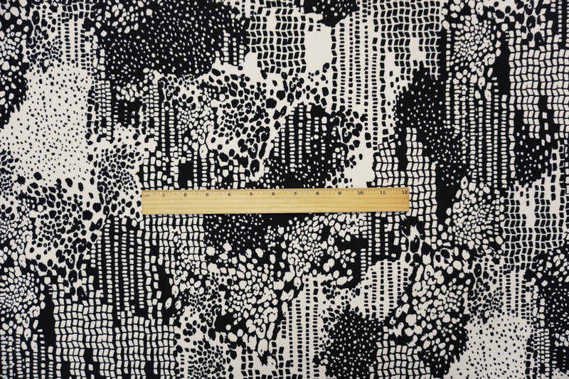 Black-White Poly Abstract Printed Liverpool Double Knit Fabric