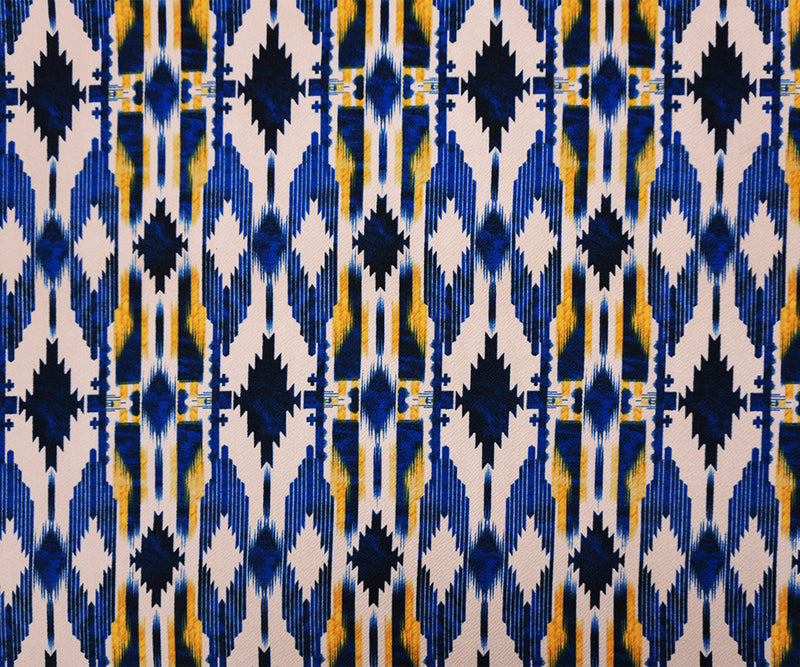 Blue-Beige-Multi Poly Aztec Liverpool Double Knit Fabric