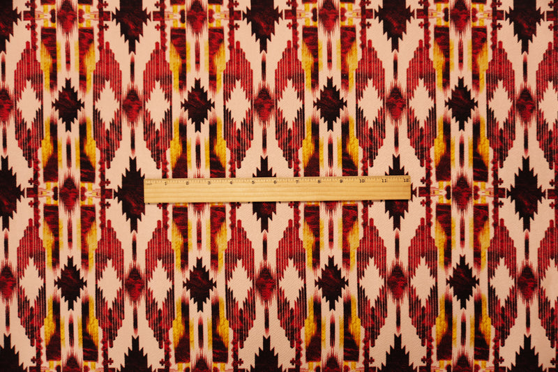 Red-Beige-Multi Poly Aztec Printed Liverpool Double Knit Fabric