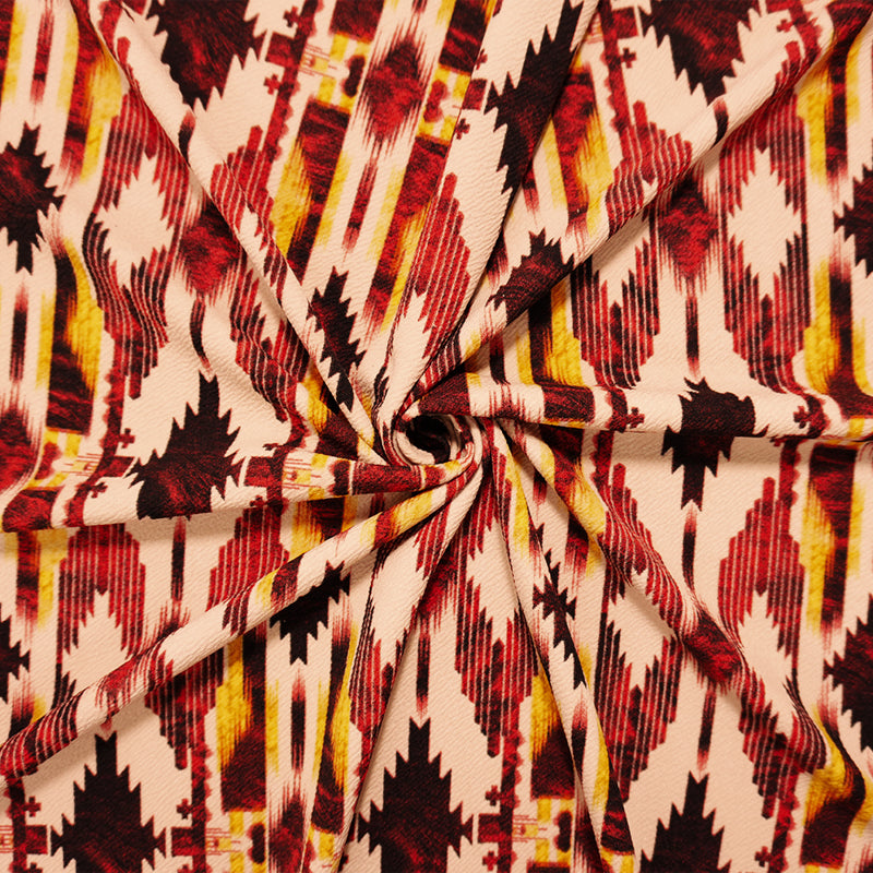 Red-Beige-Multi Poly Aztec Printed Liverpool Double Knit Fabric