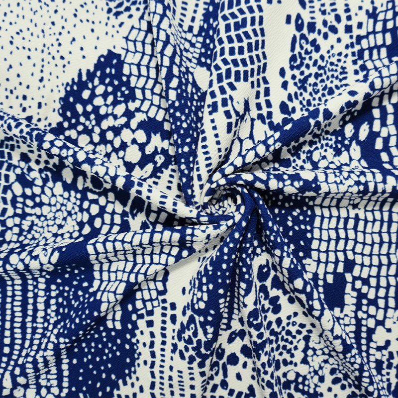 Blue-White Poly Abstract Printed Liverpool Double Knit Fabric