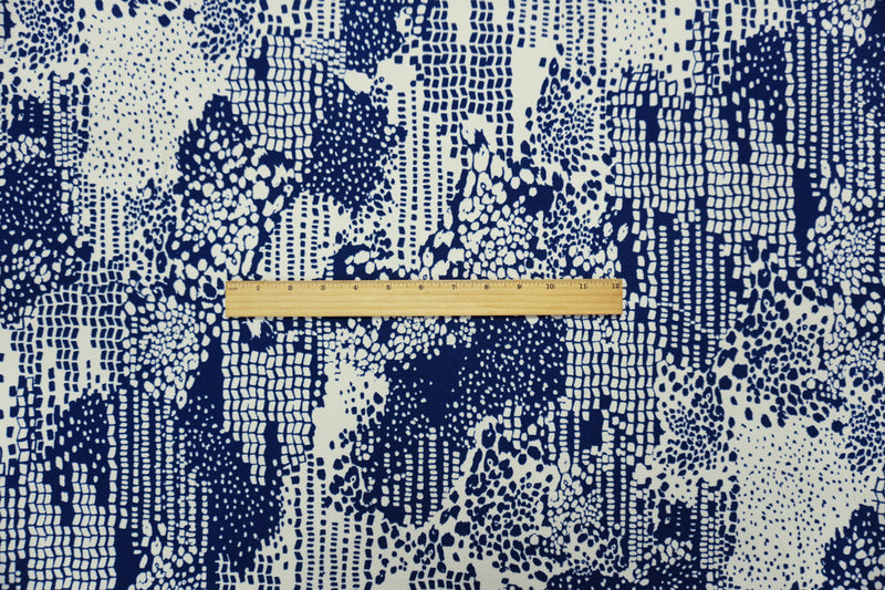 Blue-White Poly Abstract Printed Liverpool Double Knit Fabric