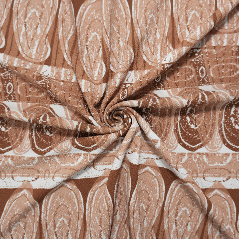 Brown-White Poly Paisley Printed Liverpool Double Knit Fabric