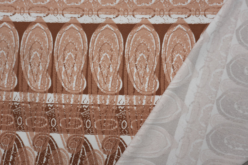 Brown-White Poly Paisley Printed Liverpool Double Knit Fabric