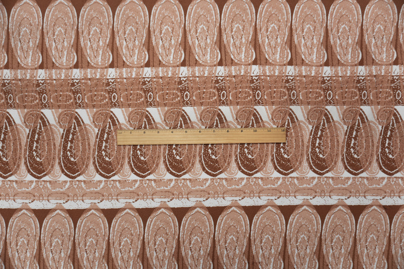 Brown-White Poly Paisley Printed Liverpool Double Knit Fabric