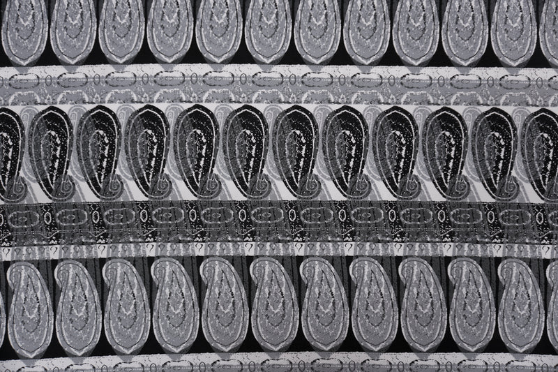 Black-Gray Poly Paisley Printed Liverpool Double Knit Fabric
